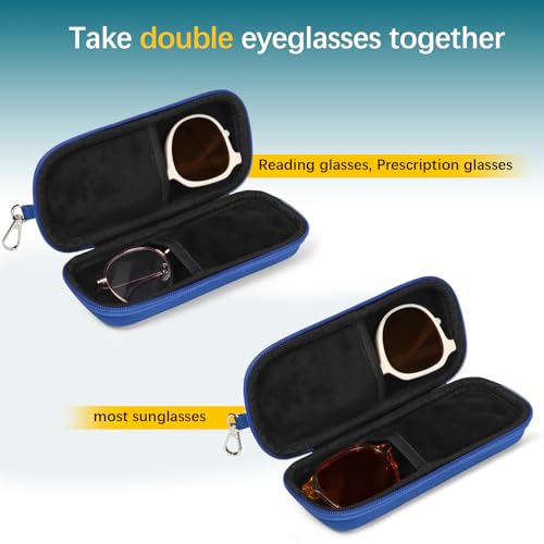 Image of Double Eyeglasses Case Hard Shell Dual Sunglasses Organizer with Zipper Closure Travel Eyewear Storage for Vehicle