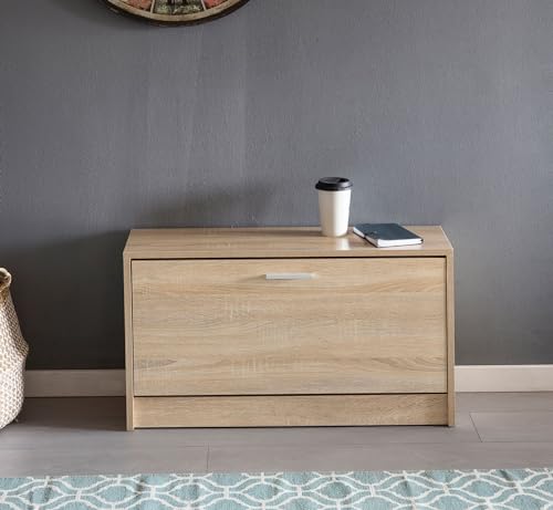 Miniatura 6 de Wohnling Zoey Con Asiento Sonoma Roble Zapatero Tipper Madera 80 X 47 X 24 Cm Pasillo Banco Pequeño Cerrado Banco Angosto Pasillo Con Espacio De Almacenamiento Muebles Del Pasillo
