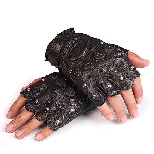 KUYOMENS Men's Half Finger Outdoor Sport Shooting Cycling Genuine Leather Gloves