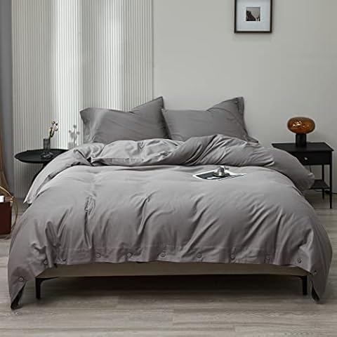 Simple&Opulence Double Duvet Cover Set,100% Washed Cotton,Soft Breathable Bed Duvet Cover and Pillowcases,Quilt Cover Bedding Set with Button Closure (200x200cm,Silver Grey) Cover