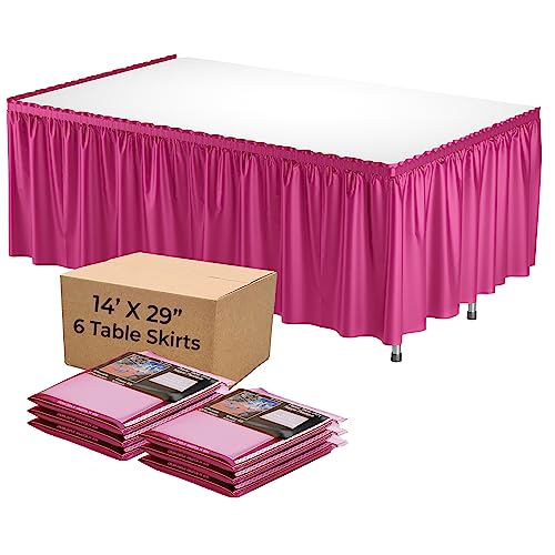 Exquisite Cerise Table Skirt 29" X 14 Ft Long Cerise Table Skirts For Rectangle Tables 6Ft Plus Or Round Tables - Ruffle Table Skirt - Adhesive Strip - Gender Reveal Decor & Birthday Parties #TOP22