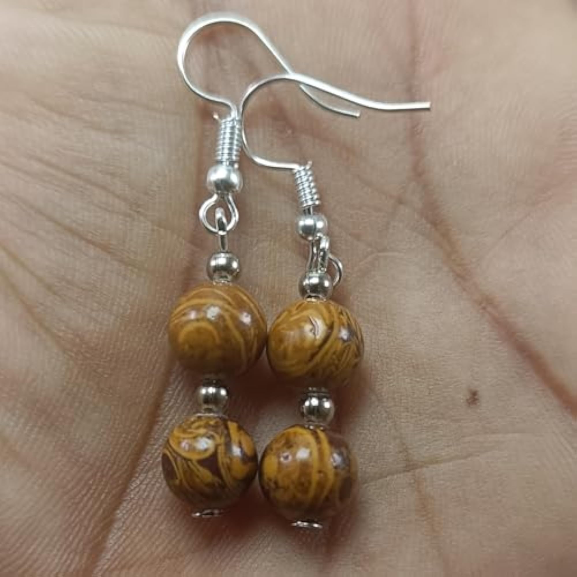 Mariam Jasper Crystal Round Bead Earrings Set, Healing Gemstone