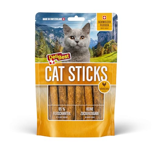 DeliBest Cat Sticks aus 100{276846d7b3d2d9784f941c4697d1be8a5a2ebe6ecf29e0e4fad71694ad18201d} Schweizer Hähnchenfleisch I Katzen Leckerlies getreidefrei I halbfeuchte Leckerlies in Stickform I Katzensnack ohne künstliche Zusatzstoffe I Allergiker geeignet I 50g