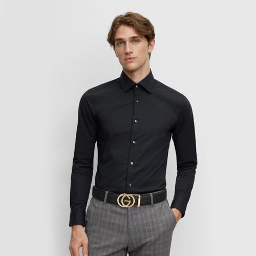 Image of Aurolran Men&Womens Leather Dress Belt Business Automatic Buckle Belt Color-Black Silver Gold
