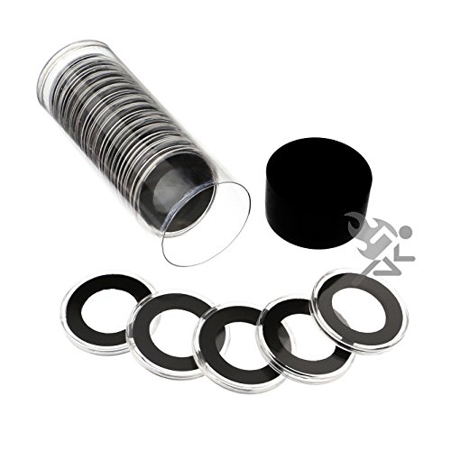 Tubos con tapa negra y 20 cápsulas para monedas de 26mm miniatura 1