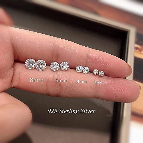 Shuxin Silver Stud Earrings for Women, 4 Pairs 925 Sterling Silver Cubic Zirconia Stud Earrings Set, Hypoallergenic Small Sleeper Cartilage Studs, with Clear 5A Cubic Zirconia, Size: 3, 4, 5, 6mm