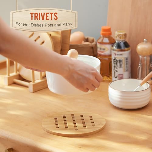 Ghwie 520-CDTZ-4S Bamboo Trivet With Stand -Heat Resistant Pot Holders For Kitchen,Multi-Purpose Hot Pads,Hot Plate Mats,Medium Stove Mat-Air Fryer Accessories And Trivets thumb #3