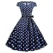 MNRIUOCII Damska sukienka koktajlowa w stylu lat 50., V, Rockabilly, Hepburn, plisowana, w stylu retro, z halką, odświętna, do kolan, 2 x niebieski, XL