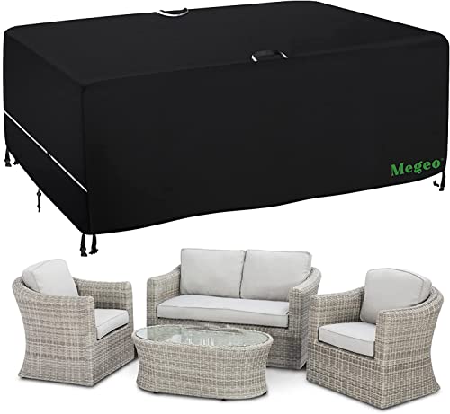Megeo Patio Furniture Covers, Heavy Duty 600D Waterproof Outdoor Furniture Cover, Outside Table and Chairs General Purpose Furniture Cover Size 90 Inch L x 64 Inch W x 29 Inch