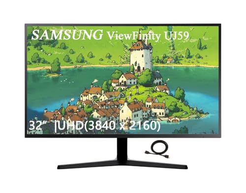 Image of Samsung 32 inch ViewFinity UJ59 Series LED Monitor, 4K UHD (3840x2160), 60Hz, 4ms, FreeSync, HDMI, Display Port, Eye Saver,Flicker Free Mode, Dark Gray, with GSF HDMI Cable