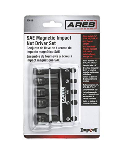 ARES 70028-5-Piece SAE Impact Magnetic Nut Driver Set - 2 1/2-Inch Impact Grade Nut Setters with Industrial Strength Magnet