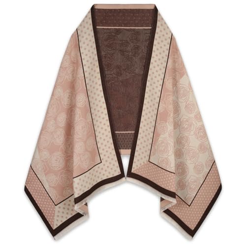 EXTREE Scarfs for Women Pashmina Silky Shawl Wrap for Evening Dressing Blanket Open Front Poncho Cape Camellia Powder Coffee
