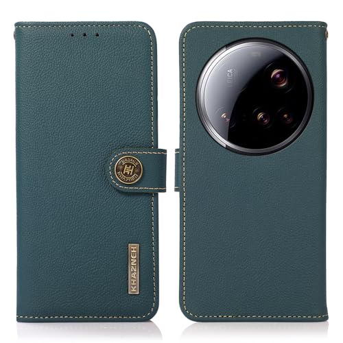 Étui Xiaomi 15 Ultra, coque de protection antichoc en cuir de vachette véritable - Vert