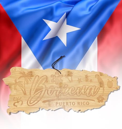 Tabla de cortar de bambú con forma de Puerto Rico Boricua miniatura 4