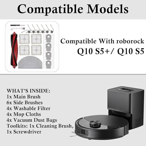 Feilifan 21 PCS Zubehör Kit für roborock Q10 S5+/ Q10 S5 Staubsaugerroboter, Ersatzteile Hauptbürste, Seitenbürste, Filter, Mop Tücher, Staubsaugerbeutel