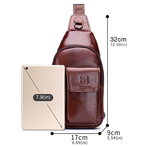 Kpywzer Leather Sling Bag Hiking Daypack For Men Women Outdoor Travel Camping Fishing Crossbody Shoulder Chest Pack Backpack Daypack Brown #TOP5