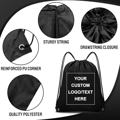 Grneric Custom Drawstring Backpacks Bulk 10 Pack, Drawstring String Bags Personalized Cinch Backpack for Gym, Sport, Travel (Black) - Thumbnail 2
