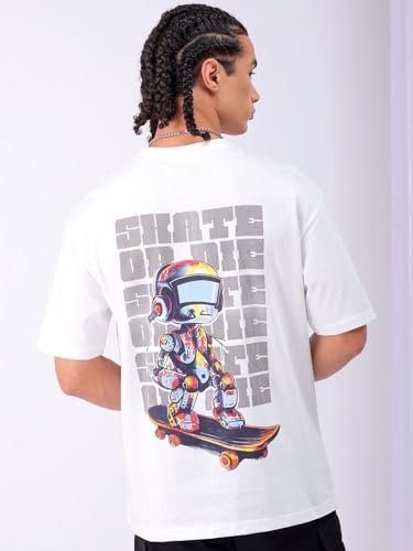 Image of The Indian Garage Co Men's Cotton Boxy Oversized Graphic Back Printed Round Neck Tshirt