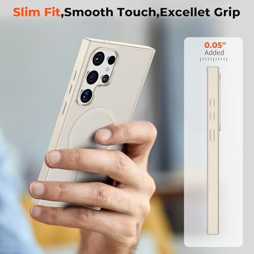 Image of SUPFINE Magnetic for Samsung Galaxy S24 Ultra Case with Screen Protector, (Built-in Magnets) (Military Grade Drop Protection) Slim Translucent Shockproof Phone Case,Stone