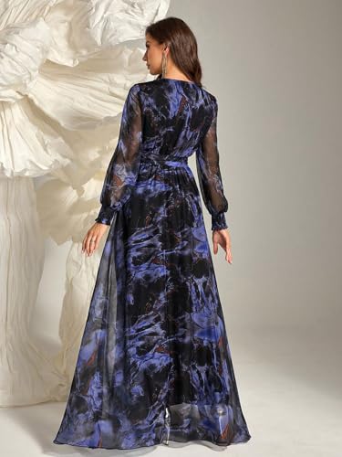 Image of TOLEEN Summer Casual Dresses for Women 2024 Spring Fashion Boho V Neck Long Sleeve Ruffle Floral Print Elegant Maxi Dress