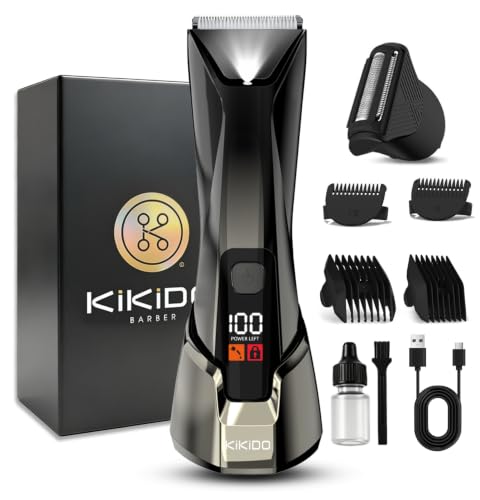 KIKIDO Manscape Body Hair Trimmer for Men, 2-in-1 Ball & Pubic Groomer with No-Nick Ceramic Blades,...