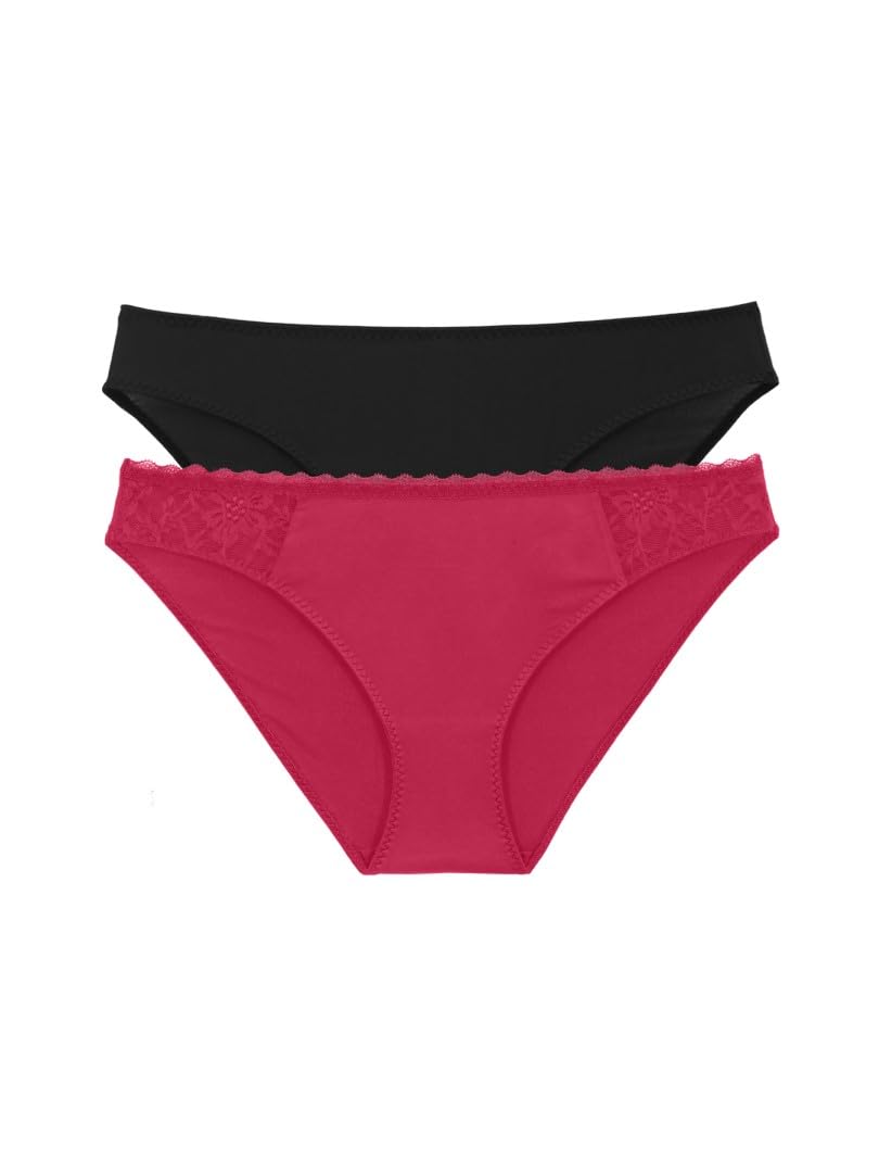 DORINA SONIA Two-Piece Brief Pack – Allover Lace & Micro Fabric or Micro Fabric, Red and Black