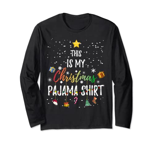 This is My Christmas Pijama Shirt Funny Christmas Light Tree Gift Manga Larga
