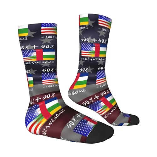 Half America Half Central African Adult Polyester Crew Socks Breathable Moisture-Wicking Athletic Running Gym83