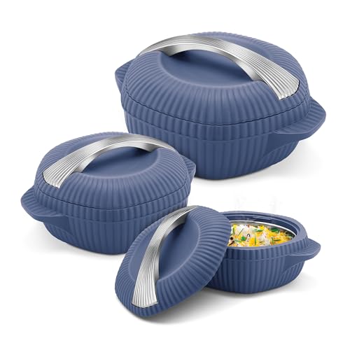 Image of MILTON Oyster Reg. Gift Set PU Insulated Casserole, Set of 3 (860 ml, 1275 ml, 1910 ml), Royal Blue, BPA Free, Food Grade, Hot and Cold, Easy to Carry, Easy to Store, Chapati, Roti, Curd Maker