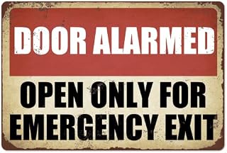 Metal Sign Old Fashioned Door Alarmed Open Only for Emergency Exit Wall Decor Bar Club Cinema Airport Restaurant Wall Safety Prompt Slogan 8x12 Inch