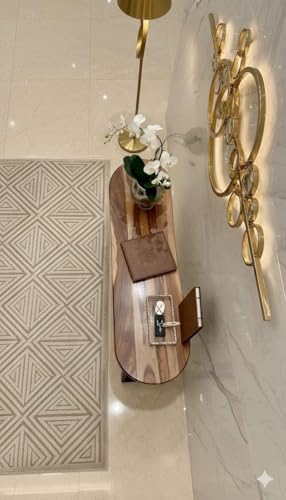 Image of Solid Sheesham Wood Console Table for Living Room | Entryway Hallway Sofa & Fish Tank Table | Rounded Edge Top with Modern Wooden Accent Design | Foyer Corridor Furniture | Light Walnut