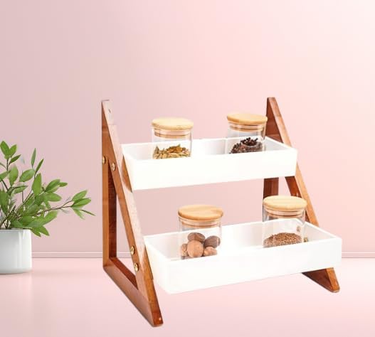 Fgiio Multipurpose Kitchen Organizer Wooden Countertop Spice Tiered Shelf Rack For Kitchen | Storage Rack For Spice Jars/Bottle And Utensils Dishes Plates Top Cabinets Counter For Home Decor (White) (B0D5CQBTTD) Amazon Price History, Amazon Price Tracker