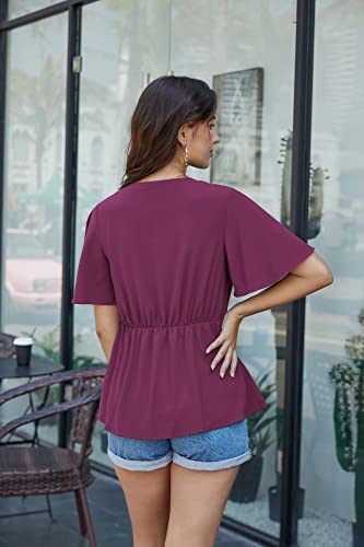 Image of GRACE KARIN Women's Elegant V-Neck Tie Waist Flowy Peplum Shirt Tops
