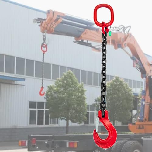 Engine Chain Sling 39in Long, G80 Steel Single Leg Lifting Chains with Hooks 1T/ 2T/ 3T/ 5T/ 8T/ 11T, Commercial Site Construction Chain Lift(1m L - 2 Ton Lifting Capacity)