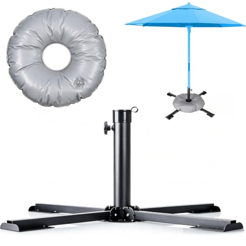 Warmfay Pied de parasol pliable pour diamètre de tube de 24 à 32 mm, support de parasol de qualité supérieure en acier avec sac de poids pour 12 litres de sable/eau, support de parasol pour terrasse