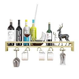 FUYAO Wall Mounted Wine Rack, Modern Metal Hanging Wine Bottle Holder Shelf, Wine Glass Rack, Shelves Display Rack with Holder Storage, for Home Kitchen
