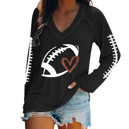 Football Shirts for Women 2025 Plus Size Print Graphic Fall Sweatshirts Casual V Neck Long Sleeve Pullover Cute Tops