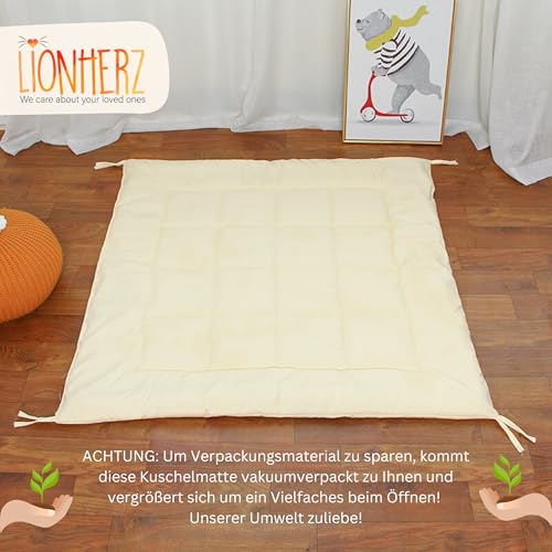 LIONHERZ® Tipi-Matte mit Bänder 120x120cm | gepolsterte Bodendecke für Spielzelt/Spielhaus | weiche quadratische Spieldecke für Kinder| abgesteppte Einlage/Unterlage zum Binden (Sunny Cream)