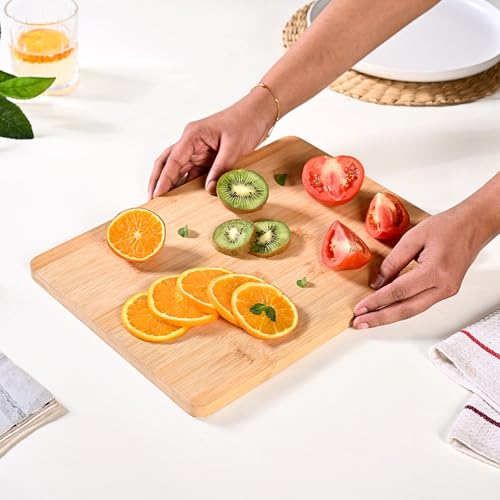 Image of Nestasia Bamboo Wood Chopping Board for Kitchen (35cm x 25cm) | 100% Food Safe, Natural & Organic Cutting Board for Chopping Fruits & Vegetables | Toxin & Chemical-Free