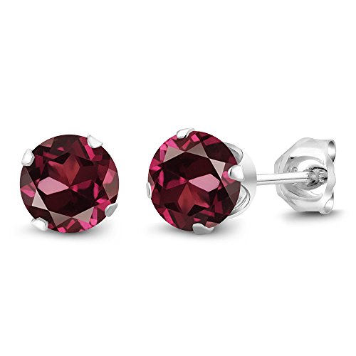Gem Stone King 2.00 Ct Round Red Rhodolite Garnet Sterling Silver 4-prong Stud Earrings 6mm