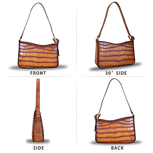 Image of Genuine Leather Satchel Purses for Women Hobo Handbags Crocodile Pattern Lady Shoulder Bag