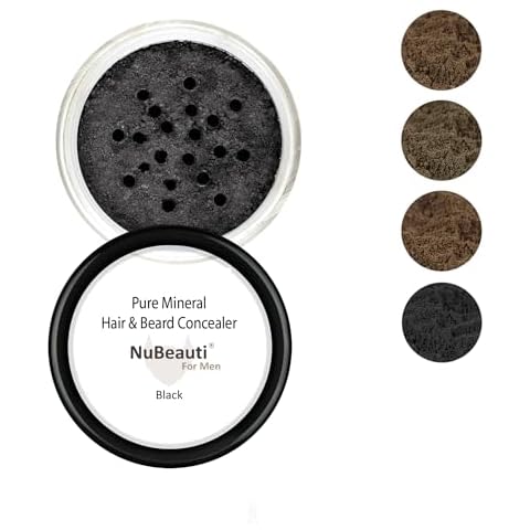 Men’s Beard, Mustache & Hair Root Touch Up Powder – Bald Spot Cover Powder – No Fragrance, Talc or Parabens – Hair Cover Hairline Powder by NuBeauti (Black, Without Brush) Cover