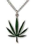 Real Metal Marijuana Weed Pot Leaf Green Enamel on Silver Finish Pewter Pendant Necklace