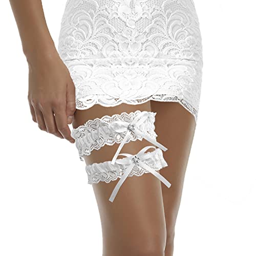 2 Pieces Lace Wedding Garter Set Lace Garter Belt Elastic Leg Garter Bridal Accessories for Women and Girls (Elegant)