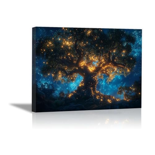 Arbre de la vie tenture murale DunPei bleu design brillant lumineux