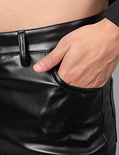 Yeokou Mens Business Casual High Waist Straight Leg Pu Faux Leather Biker Pants（Black(Skinny Leg)-32） #TOP5