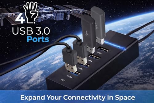 Image of 4 Port USB 3.0 Hub with Hi-Speed Data Transfer, LED Indication, 15cm Cable, Backward Compatible, Multi Device Connection, Plug Play Usage, Glossy Finish and Lightweight Design