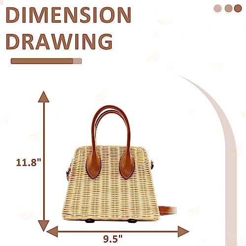 Straw Bag, Crossbody Bags for Women, Bohemian Handmade Woven Bag, Leathers Handle Handbag Hard Box Handbags, Parties, Vacation, Travel, Daily Matching2