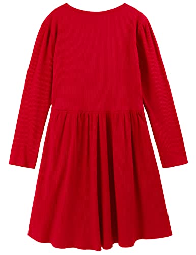 Noomelfish Girls Long Sleeve Ribbed Knit Dress Solid Color Casual Pocket Dresses (4-12 Years)2