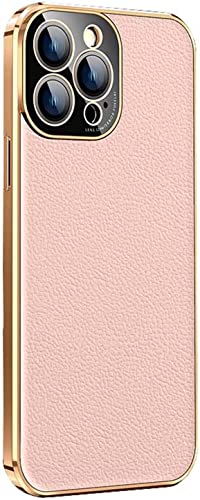 Étui de téléphone iPhone 14 Pro Max rose en cuir fin entièrement enveloppé